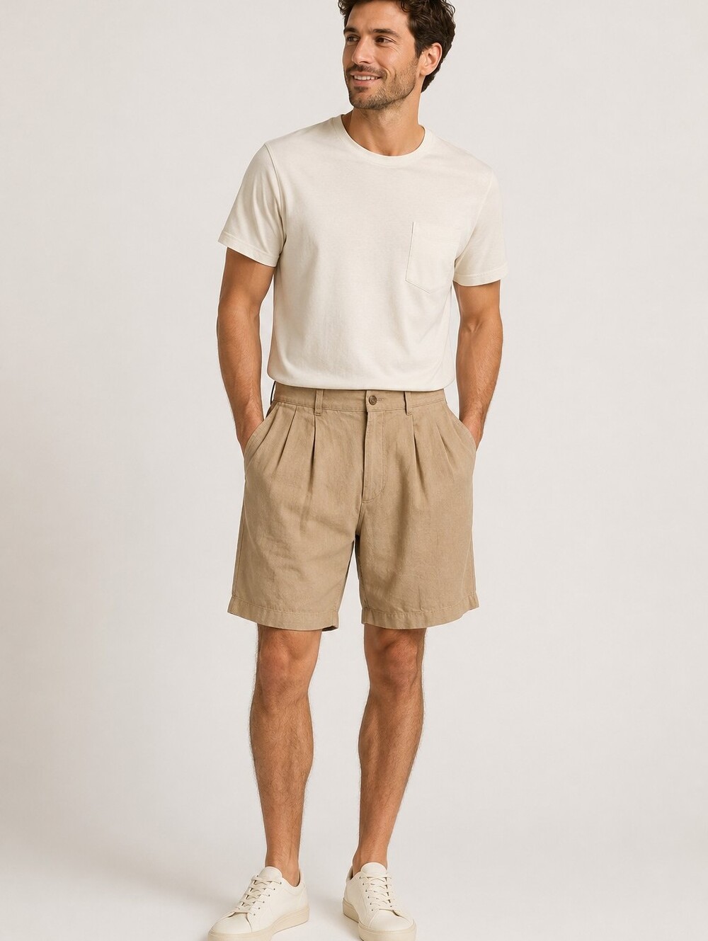 Brooks Brother 346 Men Pleated 100% Linen Chino Shorts Size 36W Beige M147 -26